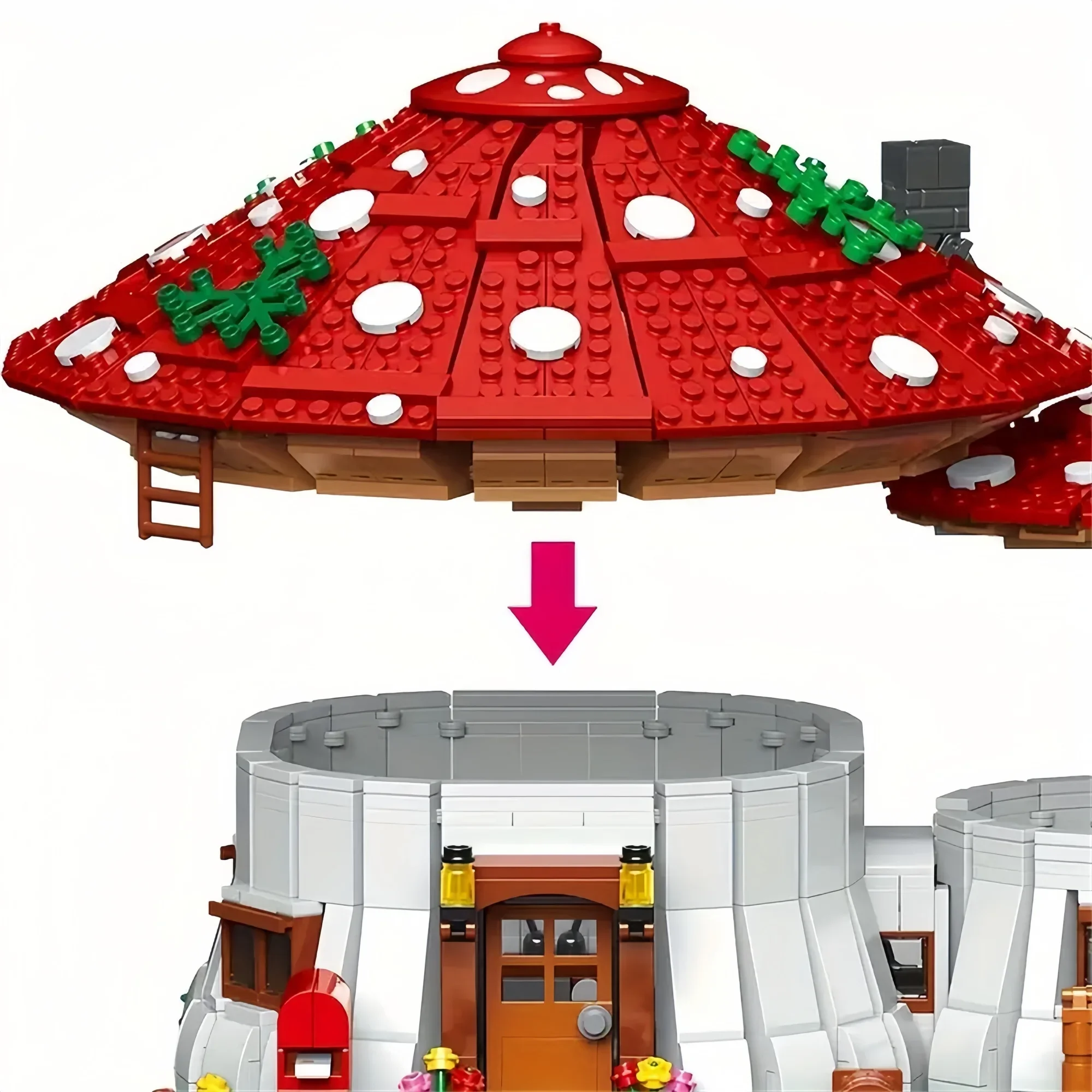ألعاب مكعبات بناء صغيرة من Knew Built Mushroom House Fairy-Tale World تهدئة الأطفال، هدية مثالية للعب الخيالي #3