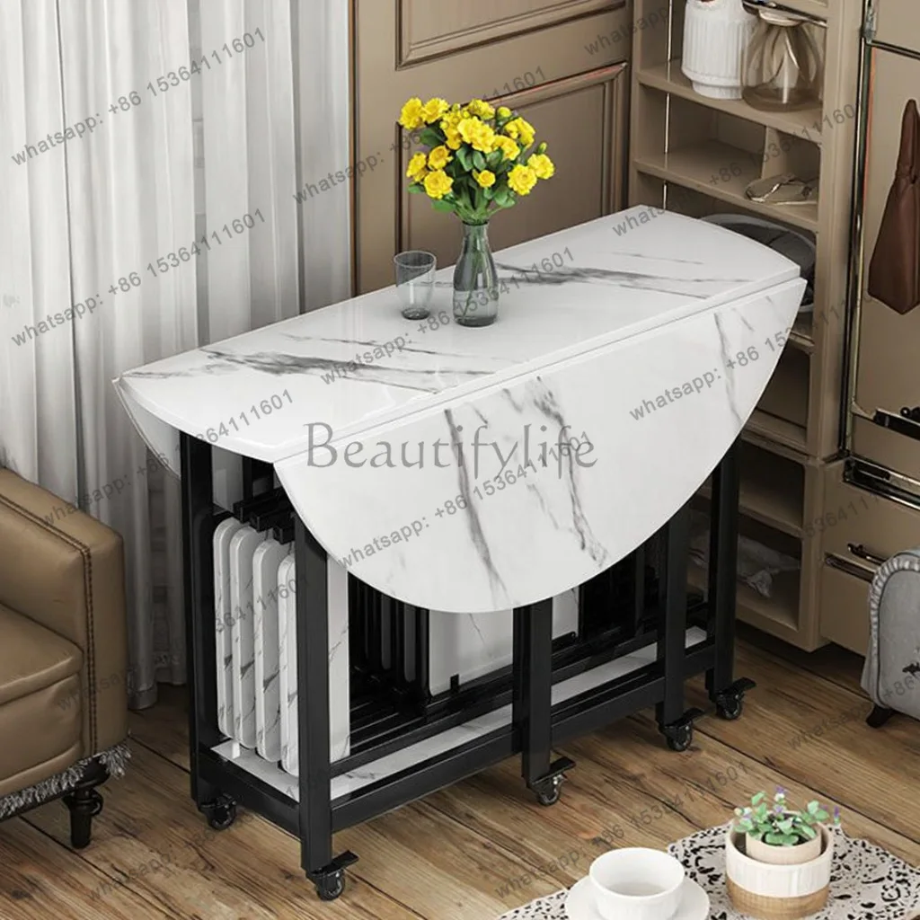Small apartment folding round dining table high value light luxury simple multi-functional storage