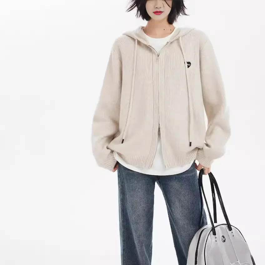 

New Autumn Winter Knitted Women's Zip Up Hoodie Korean Fashion Casual Loose Hoodies Jacket for Women Sweatshirt Y2k Streetwear