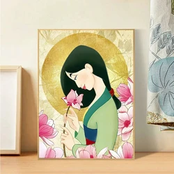 Pintura de Arte de diamantes de Disney, dibujo por números, pintura de princesa Mulan, imagen de lienzo de dibujos animados para sala de estar, decoración del hogar