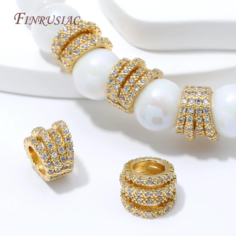 10.5x7.8mm 18K Gold Plated CZ Cylinder Spacer Beads Paved Barrel Large Hole Beads For DIY Pearl Bracelet Necklace Jewelry Making