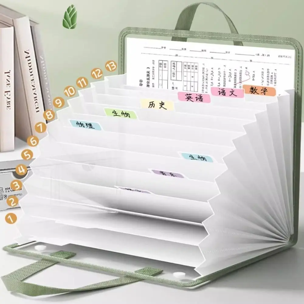 Portable 13 Pockets A4 File Folder Waterproof Flip Design File Bag Transparent Archive Bag School Office