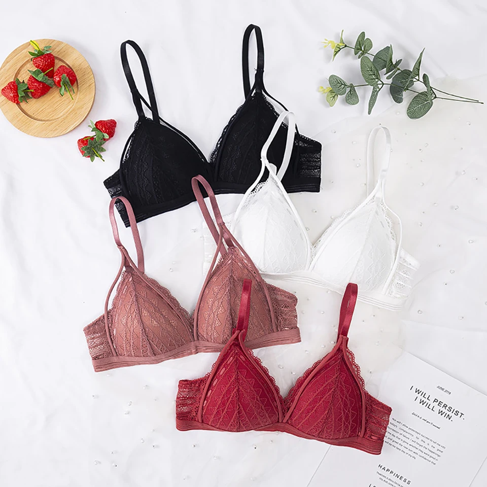 Floral Lace Bras สําหรับผู้หญิงชุดชั้นในเซ็กซี่ความงามกลับลึก V Bralette สายฟรีบางชุดชั้นใน Push Up Bra หญิง Brassiere