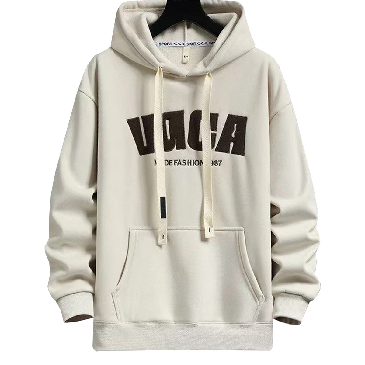 Men's Hoodie With Solid Color Printed Letters Double Layered Thick Hoodie Young People Autumn Winter Student Outfit