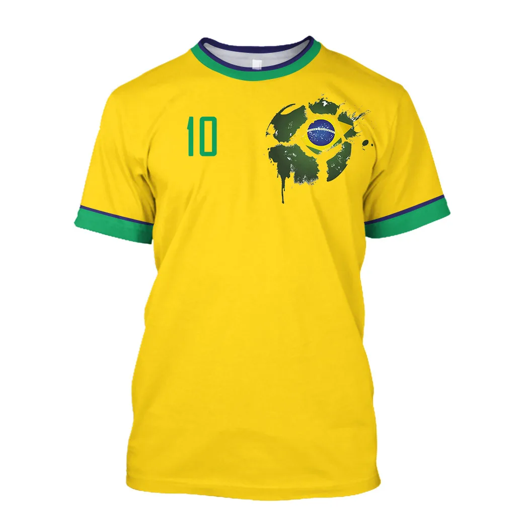 Brazil Jersey 3D Harajuku Print Select Style Men's Sports Loose Comfortable Fashion Casual Short Sleeve Round Neck T-shirt Tops