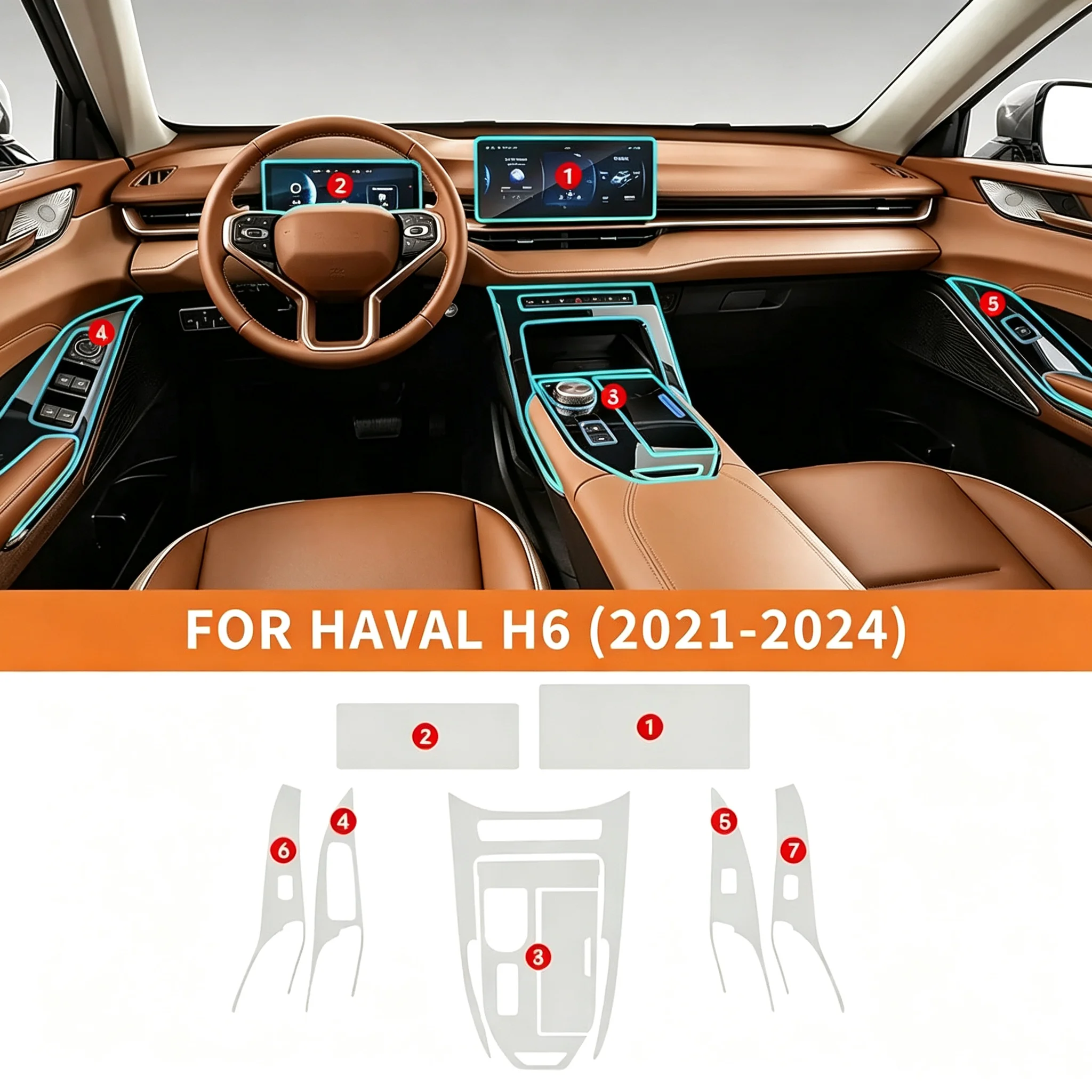 Für Haval H6 3. Generation 2021-2024 Transparente TPU-Schutzfolie für den Innenraum, Getriebepanel und Armaturenbrett, PPF Anti-Kratz-Folie – Detail 3