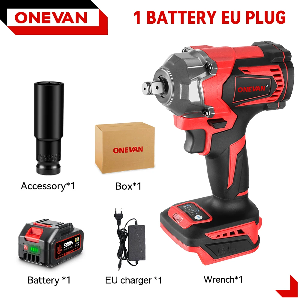 ONEVAN 21V borstelloze elektrische slagmoersleutel 1200 N.m accusleutel elektrische schroevendraaier elektrisch gereedschap voor Makita 18V batterijpin