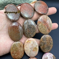 30x40MM 10PCS Large Oval Shape Brown Coral Jaspers Chrysanthemum Stone Slice Focus Pendant Beads For DIY Jewelry Making MY240436