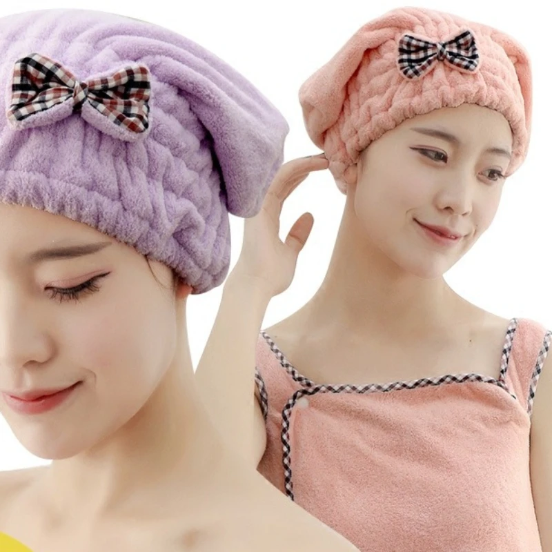 Color Microfiber Dry Hair Cap Shower Cap Super Absorbent Thickened Hair Towel Soft Comfortable Women Favourtie