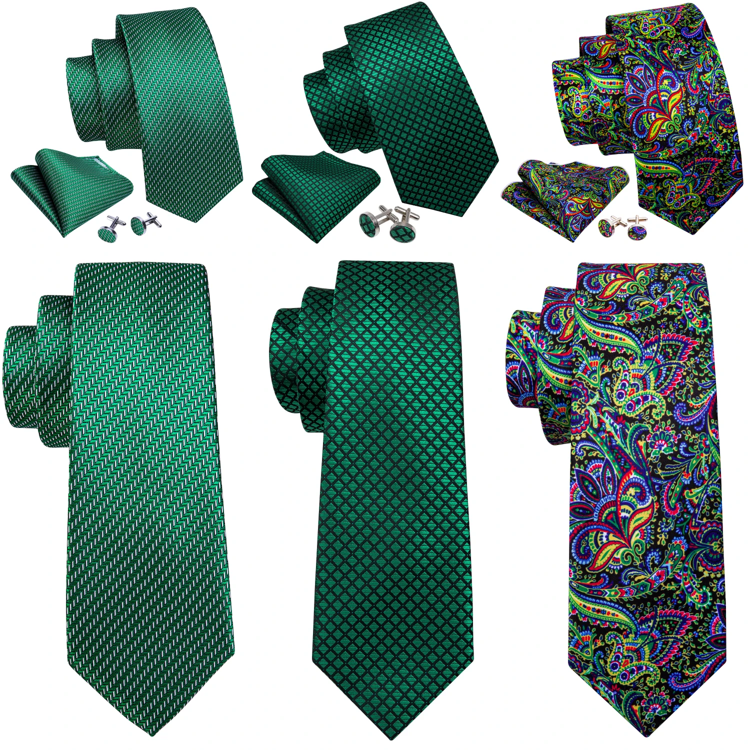 

Barry.Wang Jacquard Emerald green Men's Tie With Pocket Square Cufflinks Set Exquisiet Necktie For Male Wedding Business