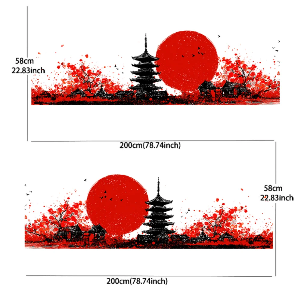 2PCS Japanese style tower red cherry blossom sticker full body floral decoration covering scratches protect car sticker waterpro