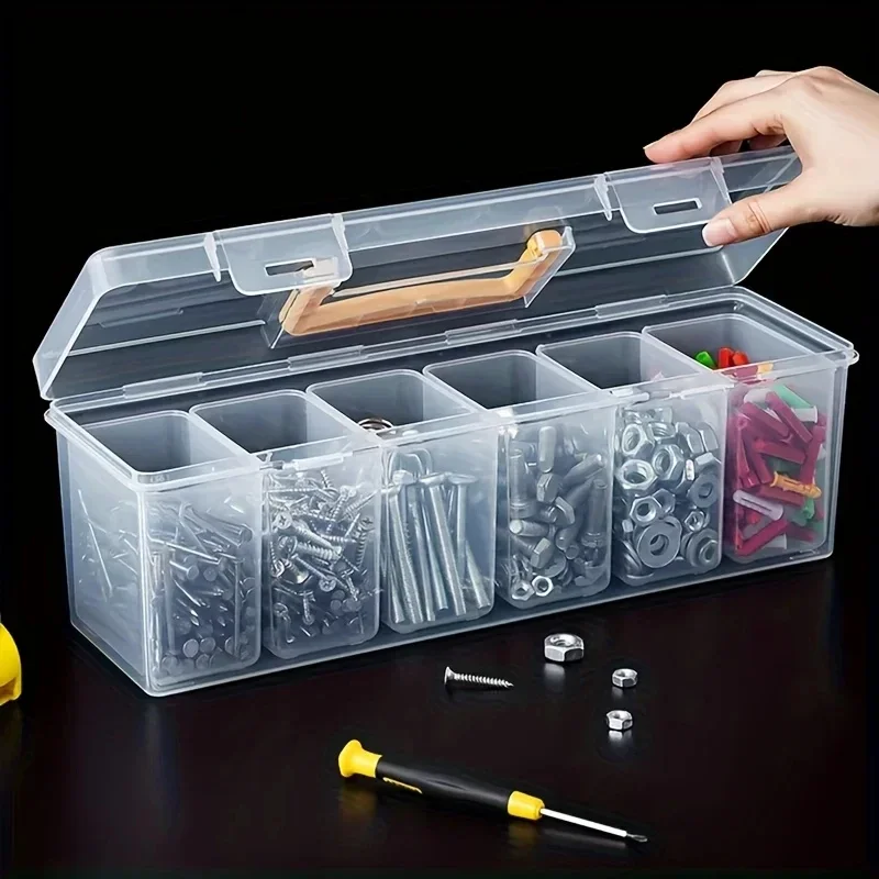 7pcs Multi-functional household hardware tool box, transparent portable tool storage box, wrench and screw parts organizing box