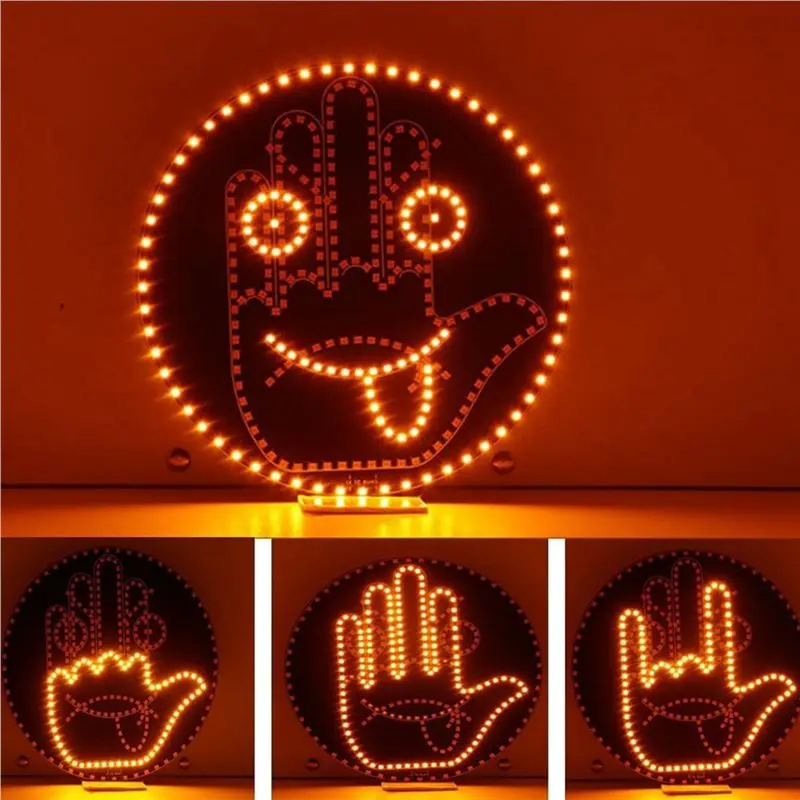 4X Road Mate Hand, 4 Emojis And 4 Gestures Finger Flicker Car Hand Light With Remote, Funny Road Rage LED Sign For Car