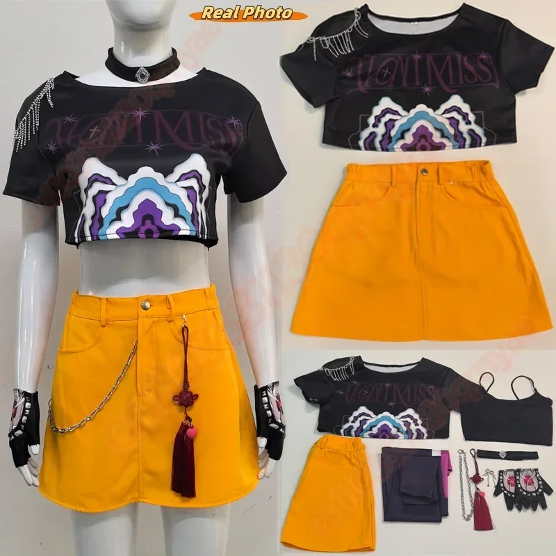 Mira 2025 Anime KPop Demon Hunters Cosplay Kostium dla kobiet Top Spódnica Kolczyki Huntrix Uniform Idealny na imprezy Halloween