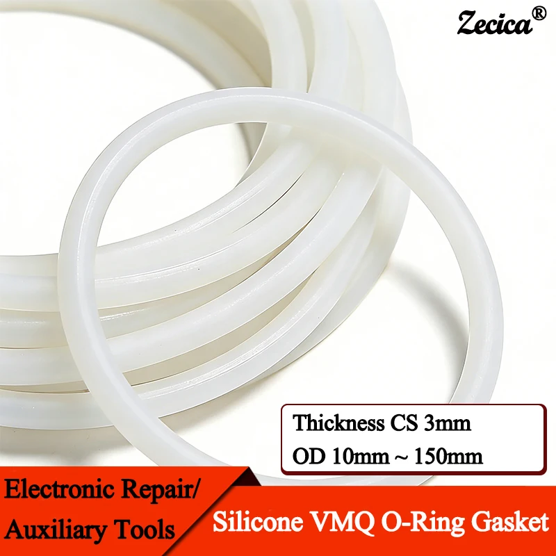 10/50Pcs VMQ O Ring CS 3mm OD 10mm ~ 150mm White Silicone Food Grade Silicon Nontoxic Sealing Washer Waterproof Insulated Gasket