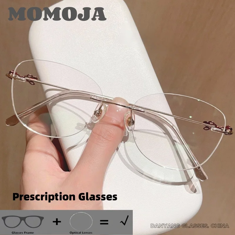 

Cat Eye Titanium Frameless Prescription Glasses Women with Lenses Custom Progressive Multifocal Glasses Optical Myopia 6086
