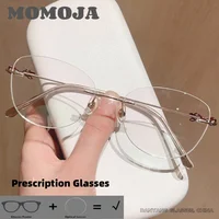 Gafas graduadas sin marco de titanio con forma de ojo de gato para mujer con lentes, gafas multifocales progresivas personalizadas, miopía óptica 6086