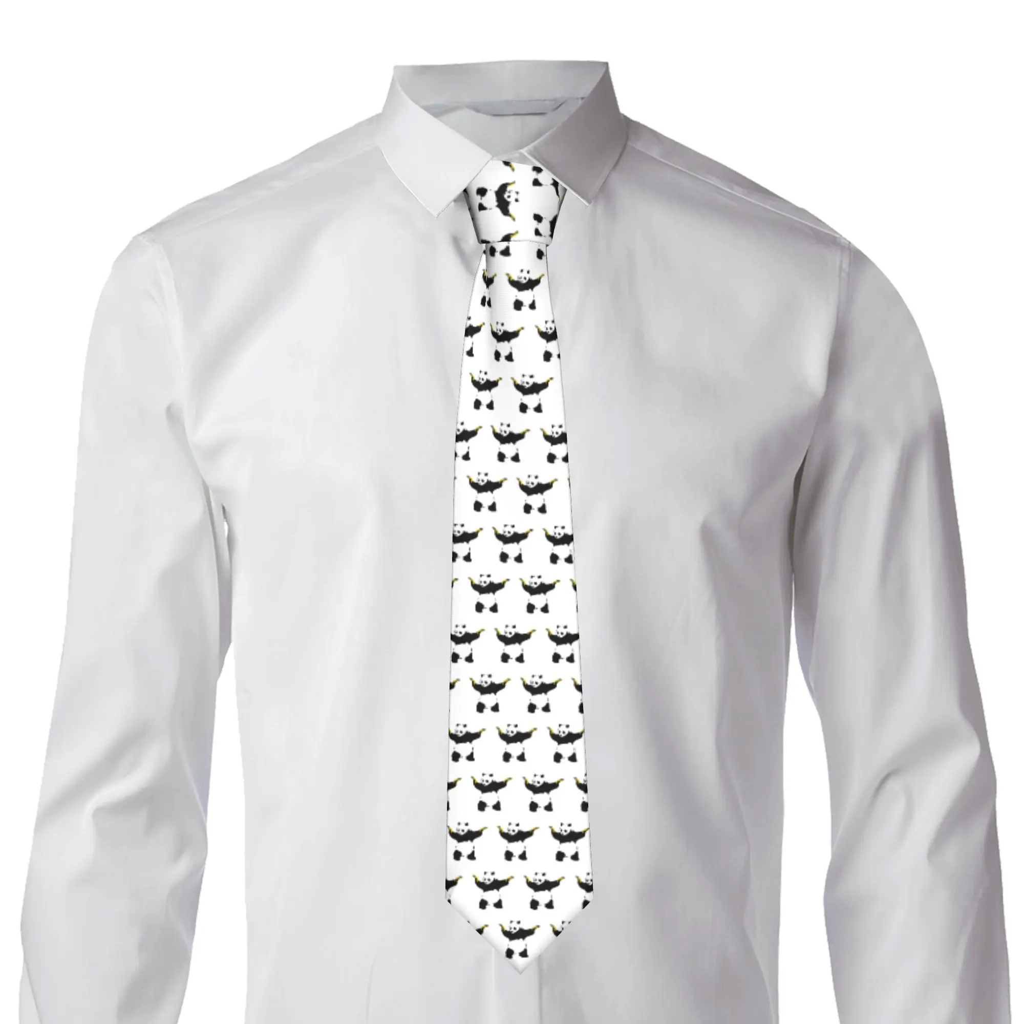 Funny Bad Panda With Bananas Tie Men Formal Banksy Graffiti Street Art Silk Party Necktie