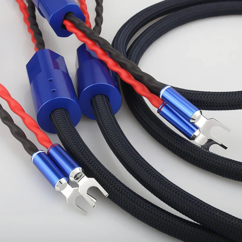 คู่ Audiocrast Silver Plated Audiophile สายลําโพง Spade to spade ปลั๊กลําโพงสําหรับ HIFI Amplifer