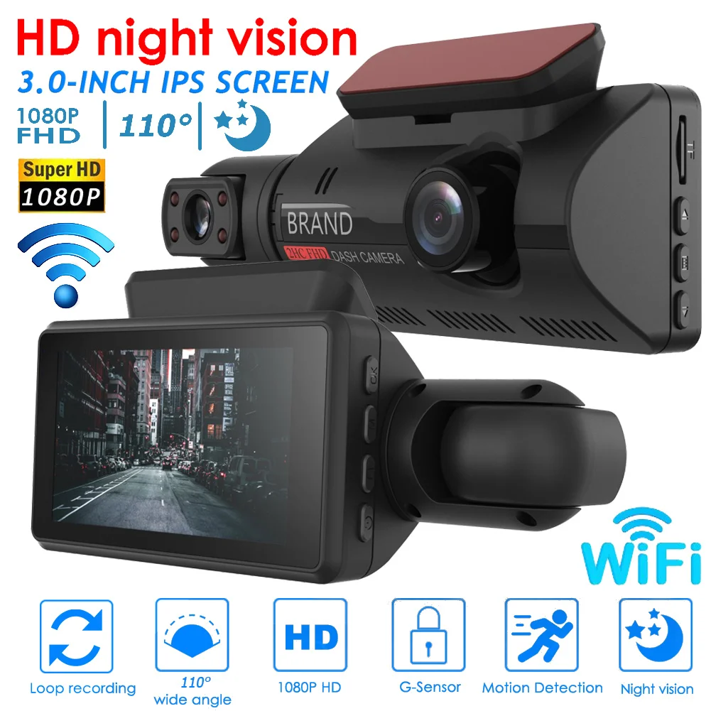 

1080P Dash Cam for Car Cycle Recording Dashcam 2 Lens Camcorder With WIFI 3.0inch Dual G-Sensor Motion Detection Cars Dashcam