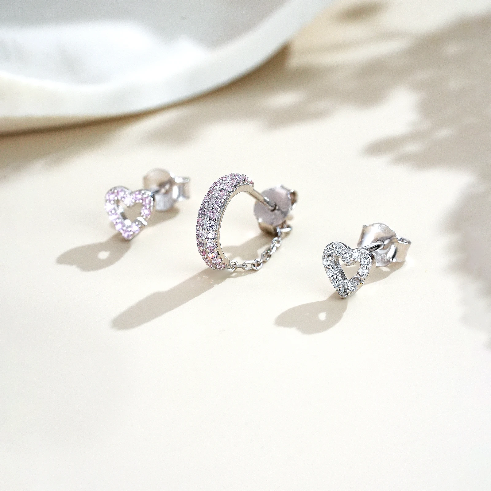 

VEWANT женские серьги-гвоздики из стерлингового серебра 925 пробы с розовым фианитом и цирконием, 3 шт., 2025 г., модные милые ювелирные изделия на день Святого Валентина, подарок