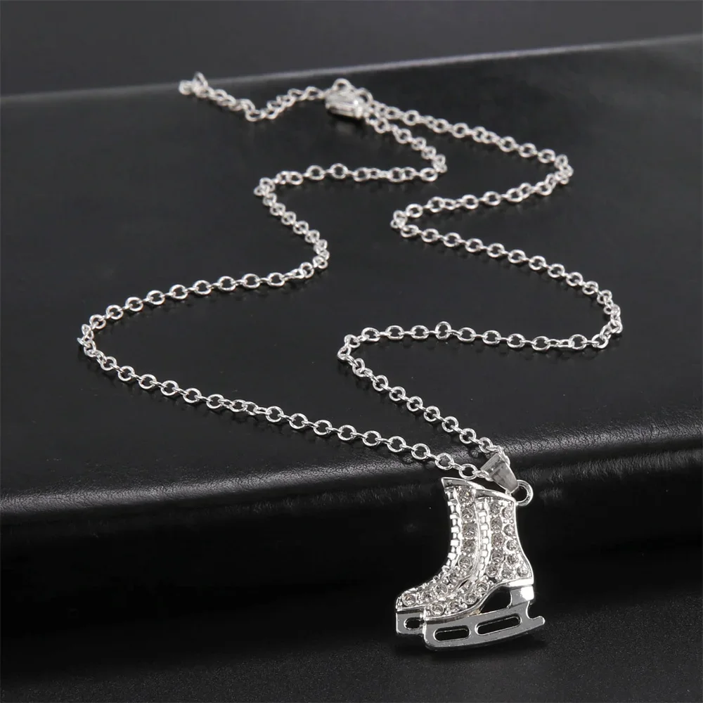 CZ Ice Skate Shoe Pendant Necklace for Woman Girls White Crystal Skating Shoes Sport Necklaces for Men Jewelry Christams Gift