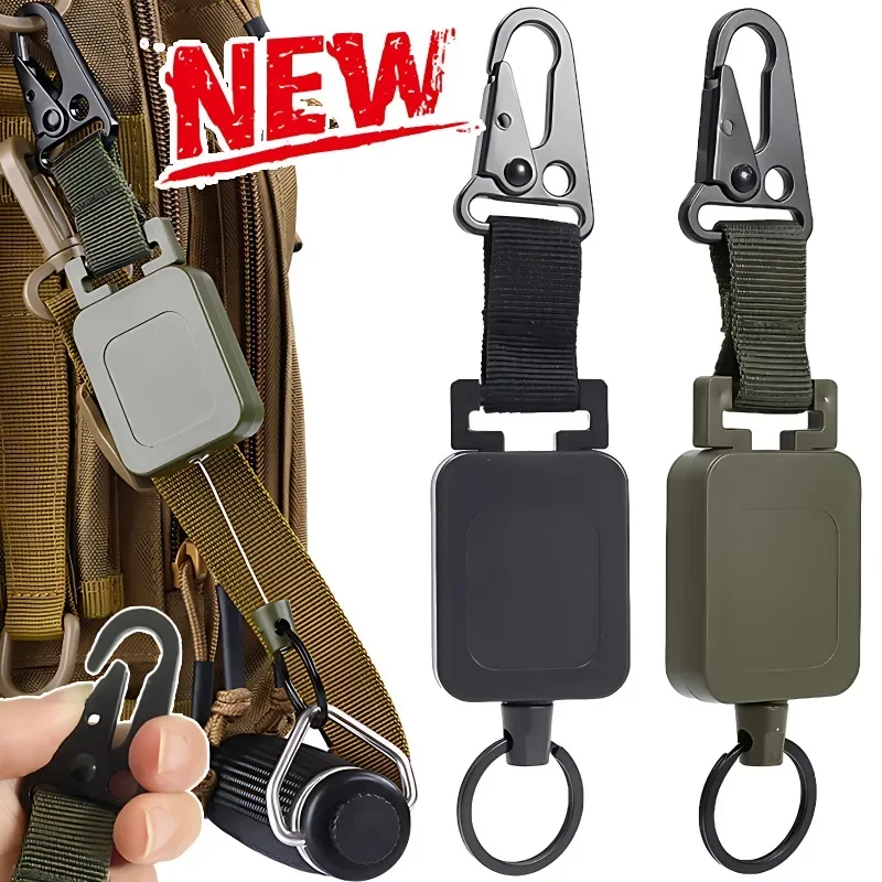 High Quality Steel Wire Retractable Badge Reels Multi-purpose Tactical Backpack Hooks Outdoor Fishing Climbing Accessories