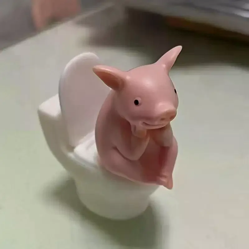/PFU/Funny Pink Pig On Toilet Figurine Cute Pvc Piggy Decor For Home Office Car Whimsical Novelty Gift For Friends Desk Ornament
