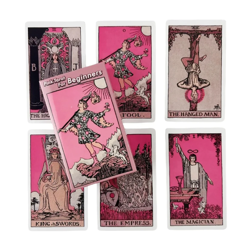 Tarot T pour salle de bain réversible rose, 78 jeux de société, oracle classique, pour fête, cadeaux pour femmes et filles