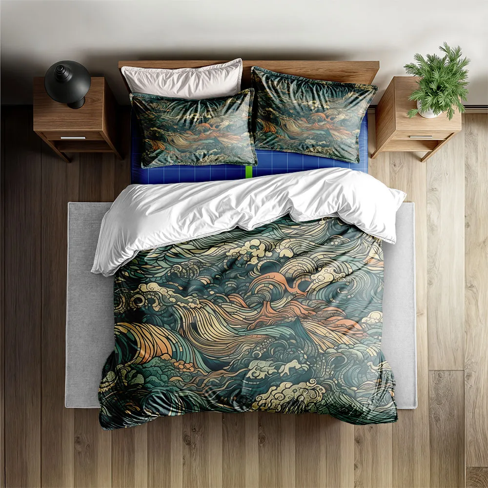 Hokusai Sea wave vintage Duvet Cover Set King Queen Double Full Twin Single Bed Linen Set