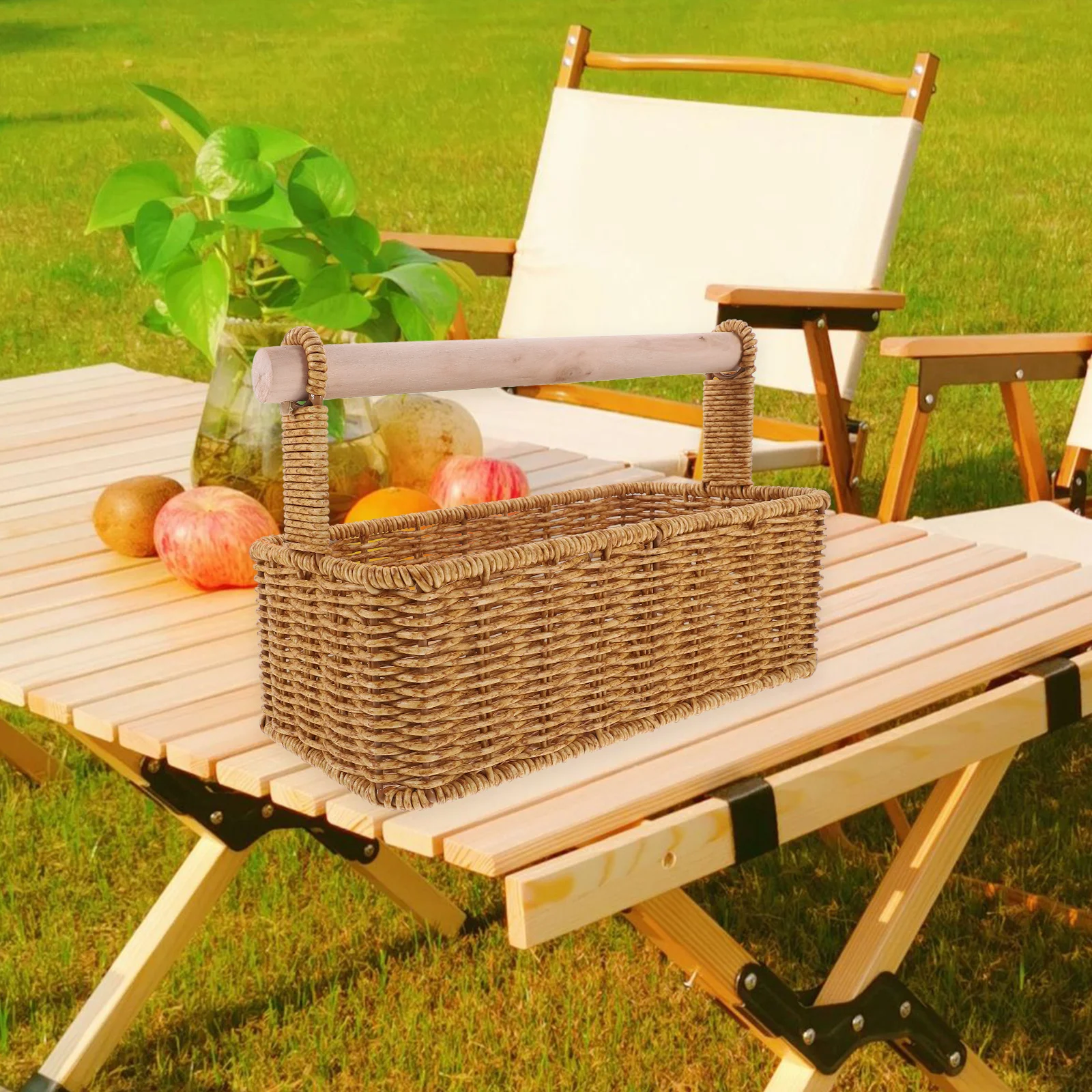 

Imitation Rattan Small Size Lightweight Storage Woven Basket for Fruit Snack Teacup Kitchen Bedroom Office Decorative Basket