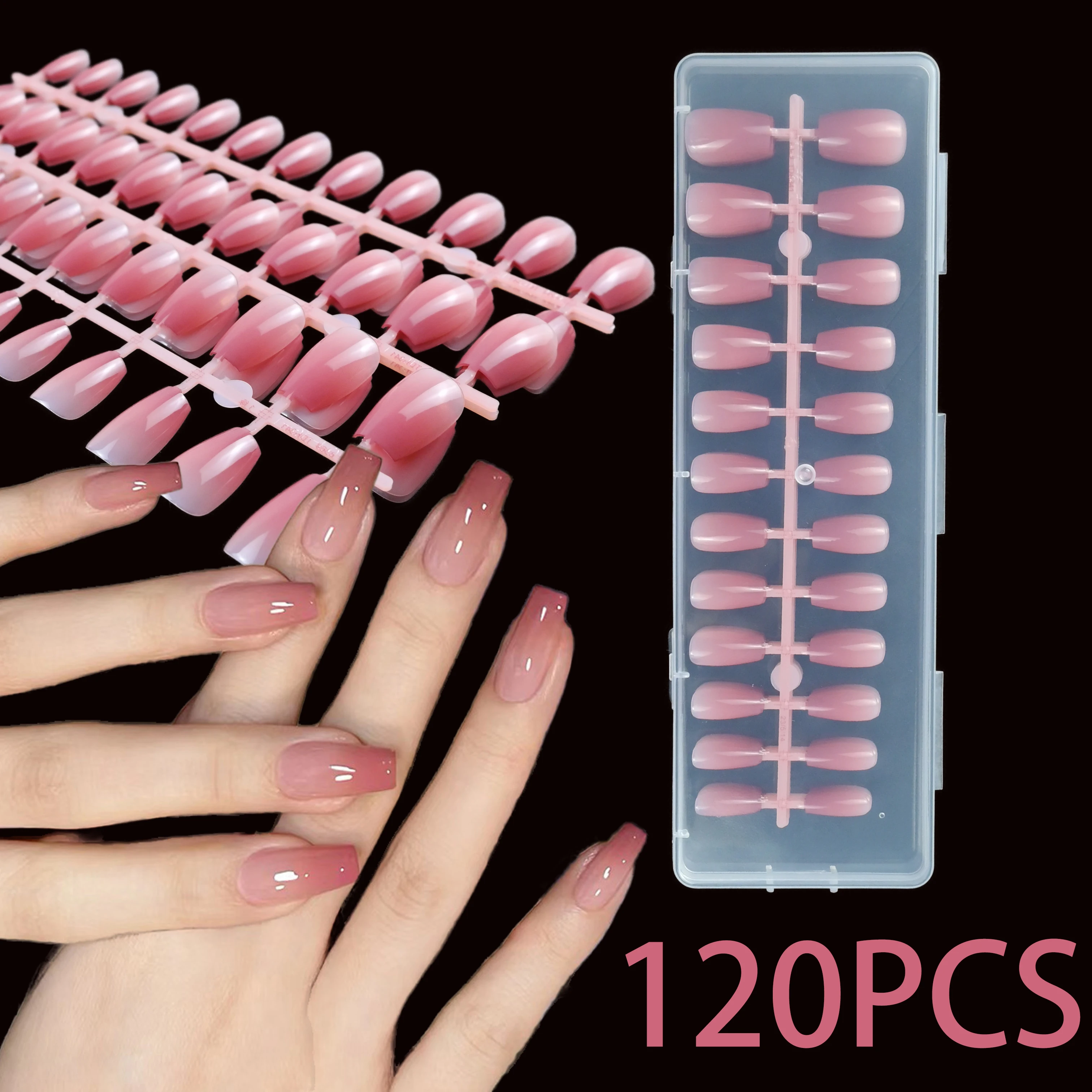 120Pcs Medium-Long Pink French Ballet Press On Nails. Upgrad