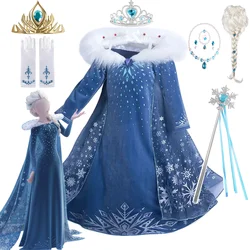 Girls Elsa Cosplay Princess Dress Winter Children Snow Queen Costumen Kids Halloween Carnival Birthday Holiday Party Dresses