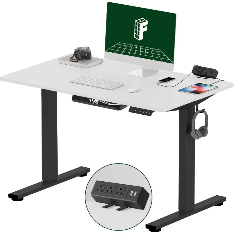 Standing Desk 40 Inches Whole-Piece Desktop Electric Height Adjustable Stand Up Desk with Desk Clamp Power Strip and Cable