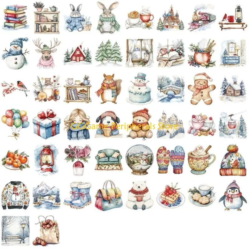 U55B PVC Christmas Party Stickers 50PCS Removable Cartoon Designs For Kids Adults