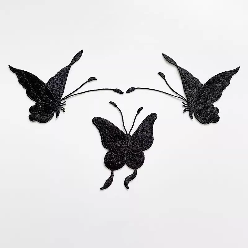 3 Piece Deep Blue and Dark Gray Butterfly Sewn Decorative Clothing Subsidies Patch