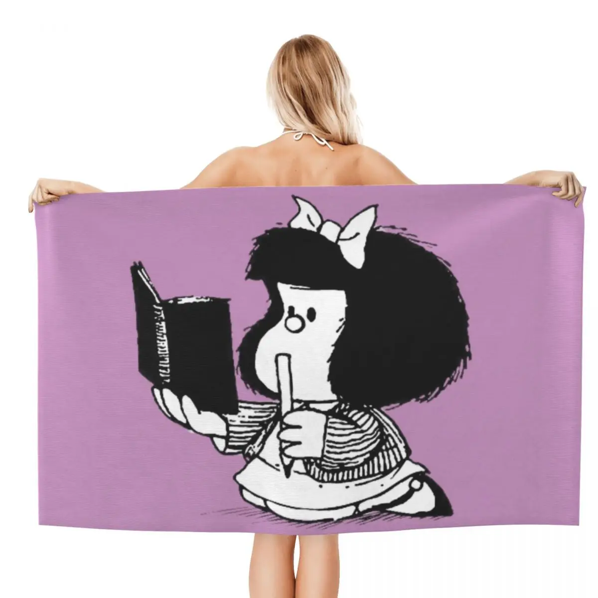 Personalizzato Mafalda con Notebook asciugamano da spiaggia in microfibra traspirante asciugamano da spiaggia Quino Comic Cartoon doccia asciugamani