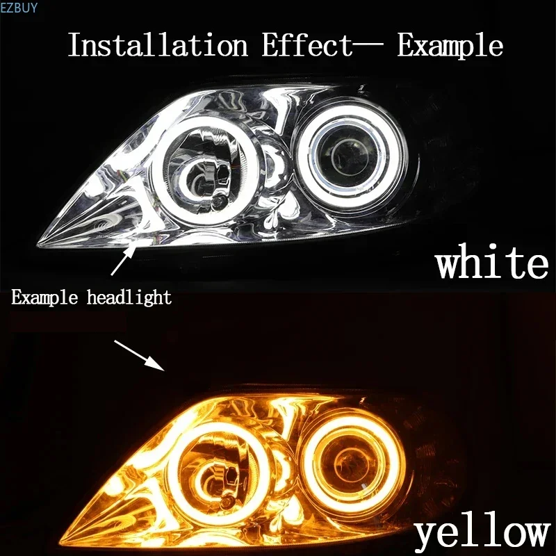 1PC LED Cotton White Yellow Angel Eye Halo Ring 60mm 70mm 80mm 90mm 100mm 110mm 120mm Auto DRL Eyes with Turning Signal Light