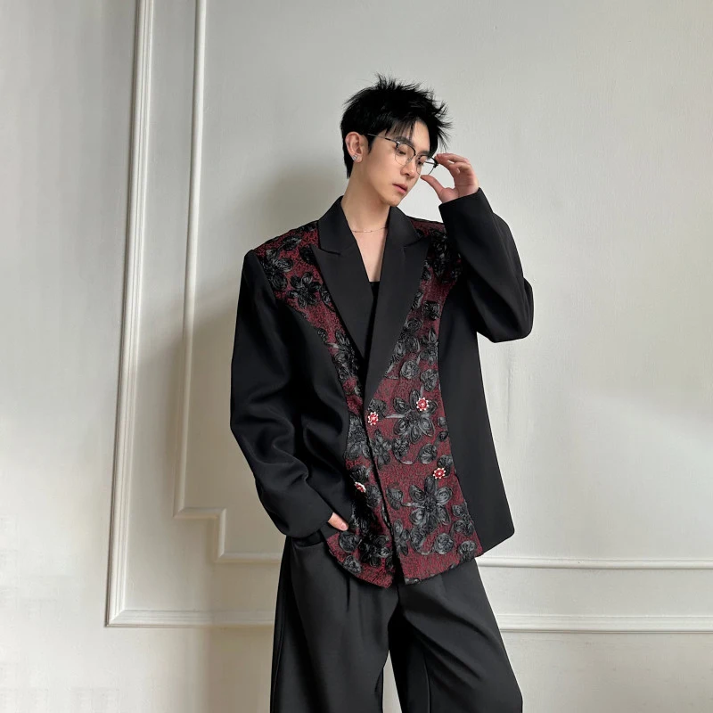 WTHT Trendy Men's Heavy Industy Flower Embroidery Design Blazer Coats Fashion Lapel Single Buckle Jacket Male 2026 Summer 2A3070