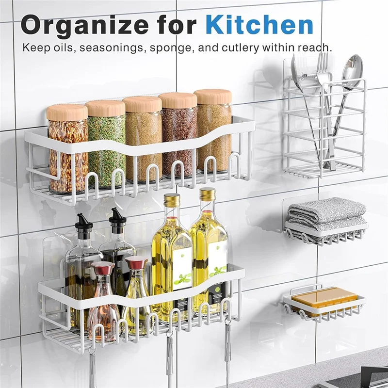 A98E-Drill-Free Adhesive Bathroom Organizer Large-Capacity Storage Rack 5-Pack Of Rust-Resistant Stainless Steel Shower Racks