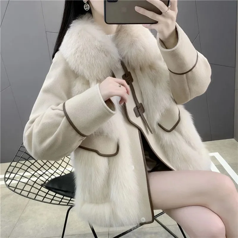 2024 New Autumn Winter with Fur Neighboring Fox Fur Grass Women's Coat Fashion Popular Down Cotton Coat Parker Coat Suede Trend