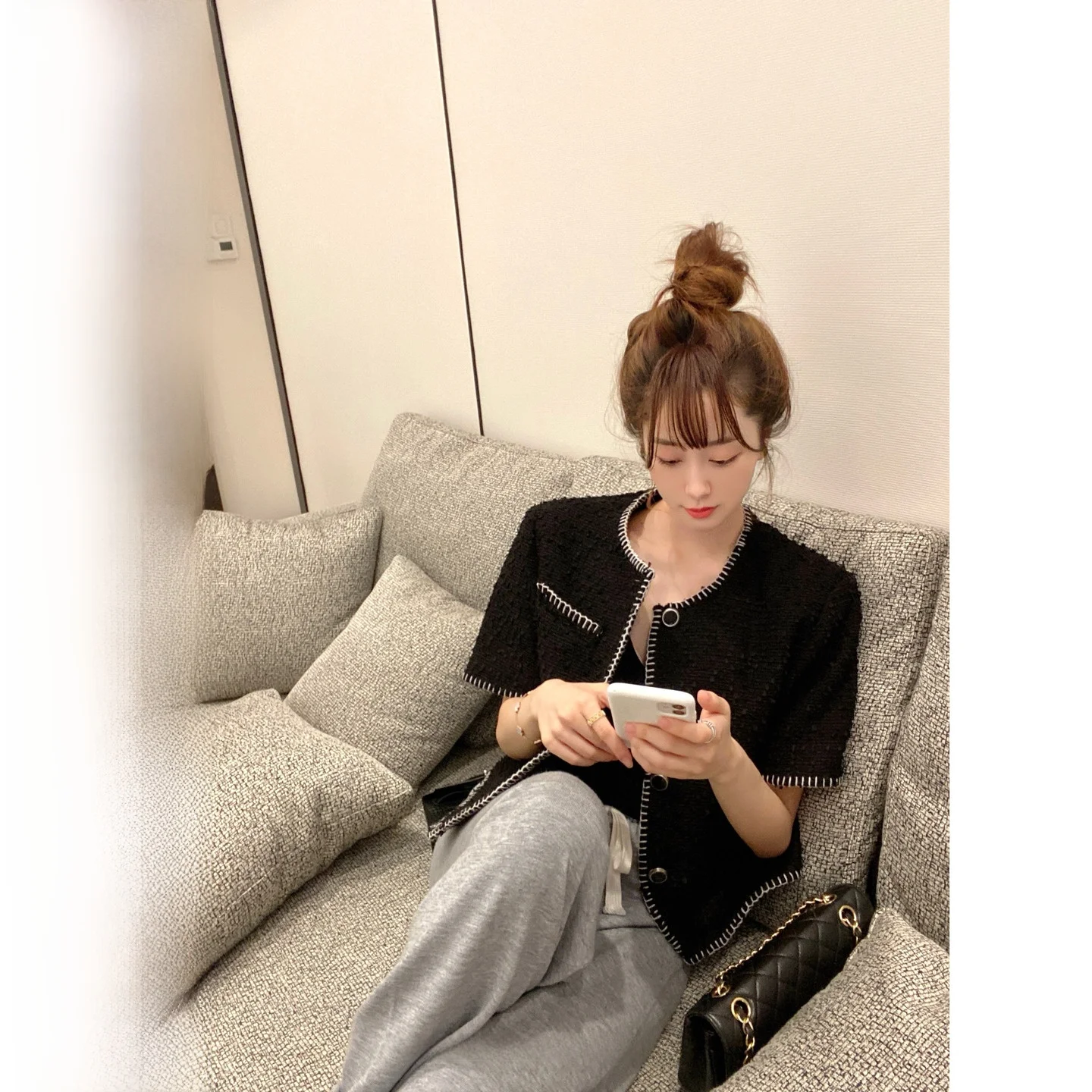 

CCZEE Paris Sunset Classic Coarse Weave Casual ort Sve round Ne irt Women's Faionable Versatile Straight Cut irt