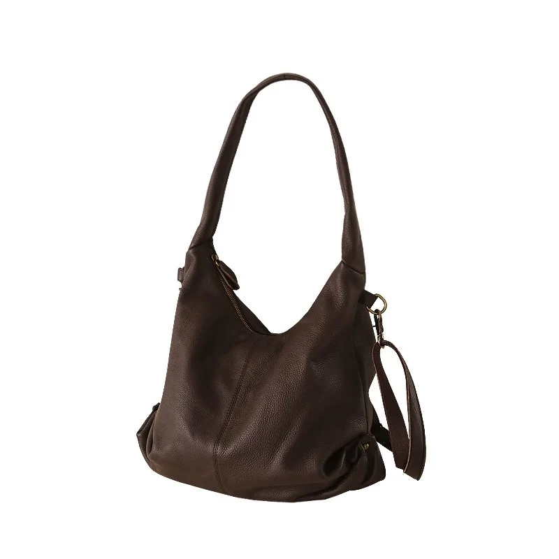 

Nesitu Highend Large Capacity A4 Coffee Black Full Grain Genuine Leather Hobos Women Shoulder Messenger Bag Handbag Purse M9135