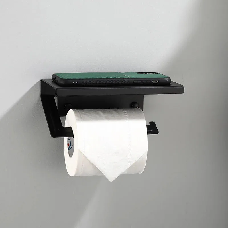 Toilet paper holder Aluminum Black Tissue holder mobile phone bathroom paper roll rack wall mount bathroom product