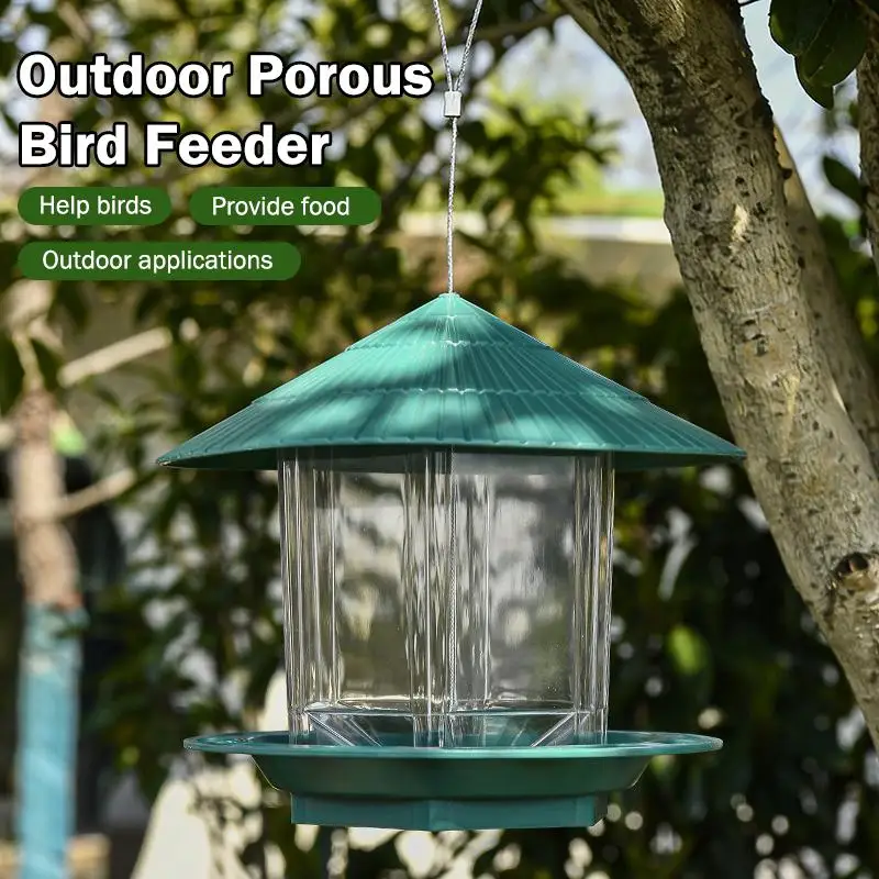 Hot Waterproof Garden Gazebo Hanging Wild Bird Feeder Outdoor Container With Hang Rope Pet Birds Feeding House Type Bird Feeder