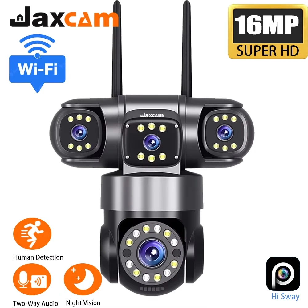 

Four Lens Four Screens 16MP WIFI IP Camera Two Way Audio 360° PTZ Control Linkage Auto Tracking IP66 Waterproof HiEasy APP