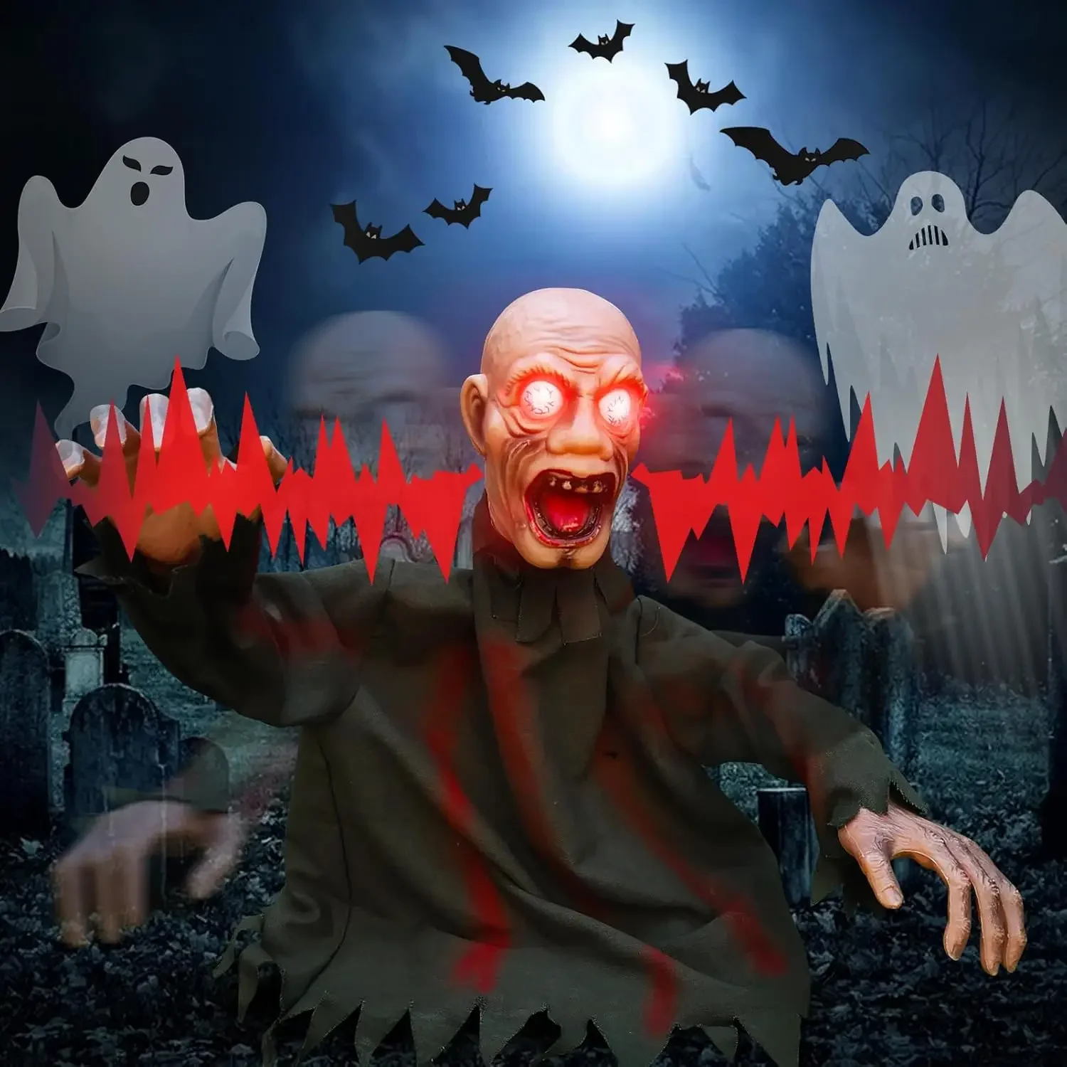 Haunted Animated Halloween Decor Life-Size Doll Yard Stake with Motion Sensor & Sound, Creepy Outdoor Wobbling Ghost for Garden