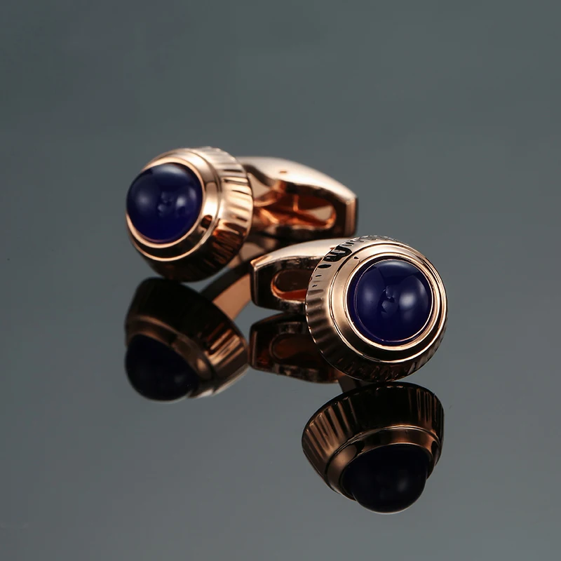 High quality French shirt cufflinks metal copper round blue crystal buttons men\'s wedding jewelry gifts