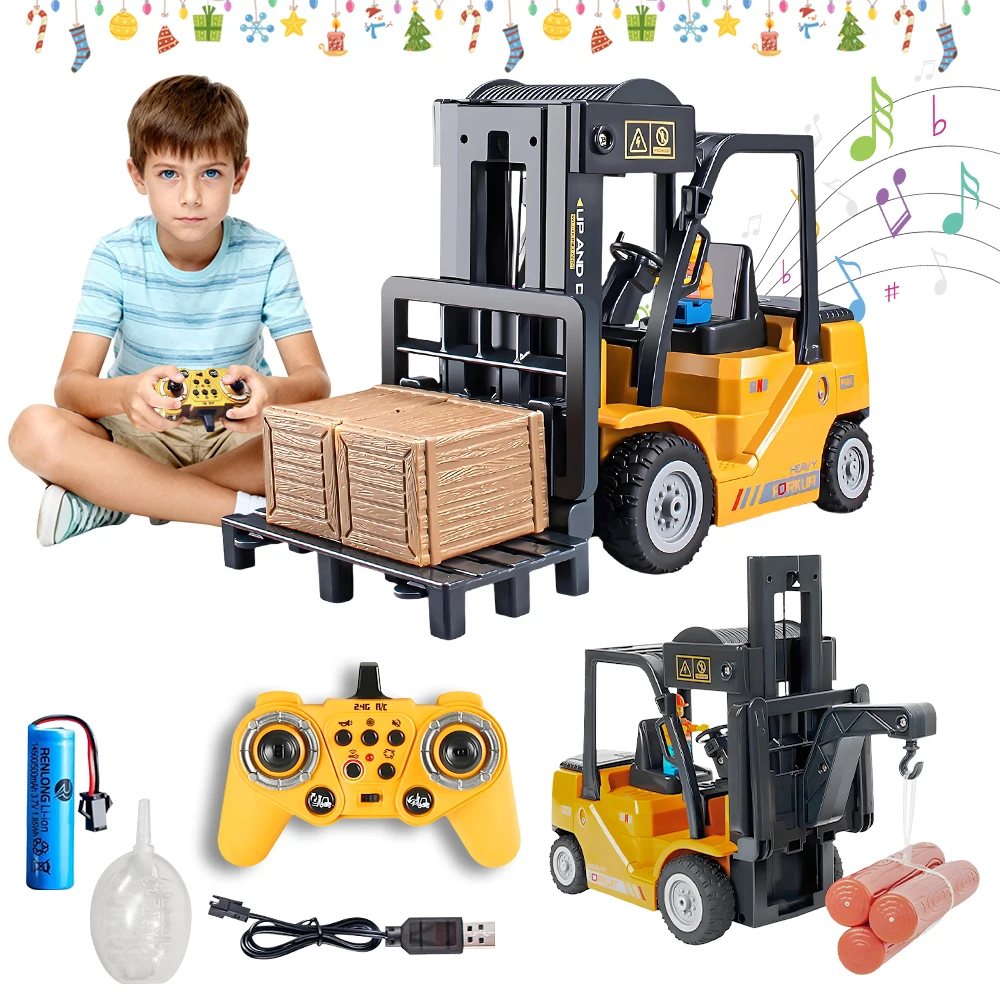 

1:24 Scale Remote Control Forklift, 11 Channel Toy Forklifts for Kids, 2 Mode RC Forklift Truck with Spray Sound and Lights
