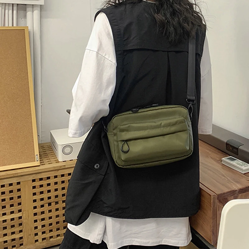 Crossbody Bags Unisex Solid Color Black Multi-function Harajuku Fashion Students Zipper Large Capacity High Street Casual Daily